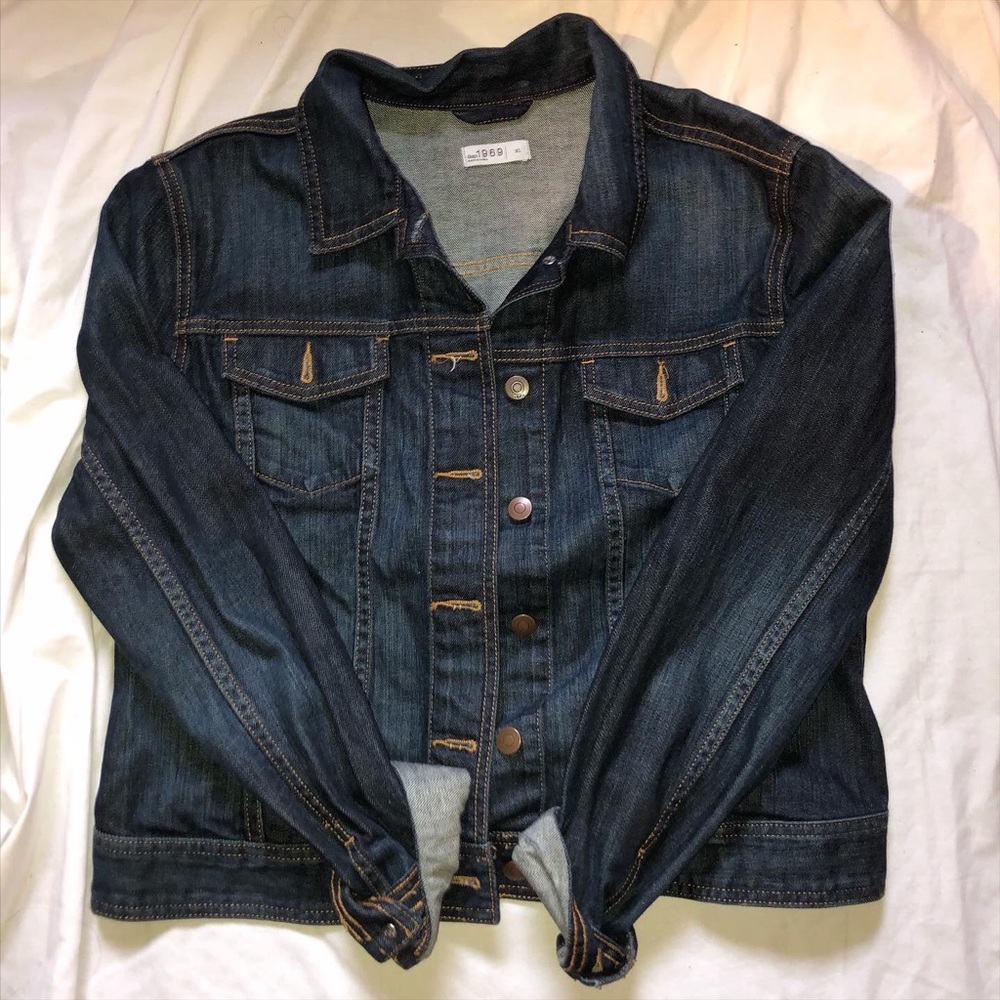Gap oversized crop dark wash jean jacket XL
